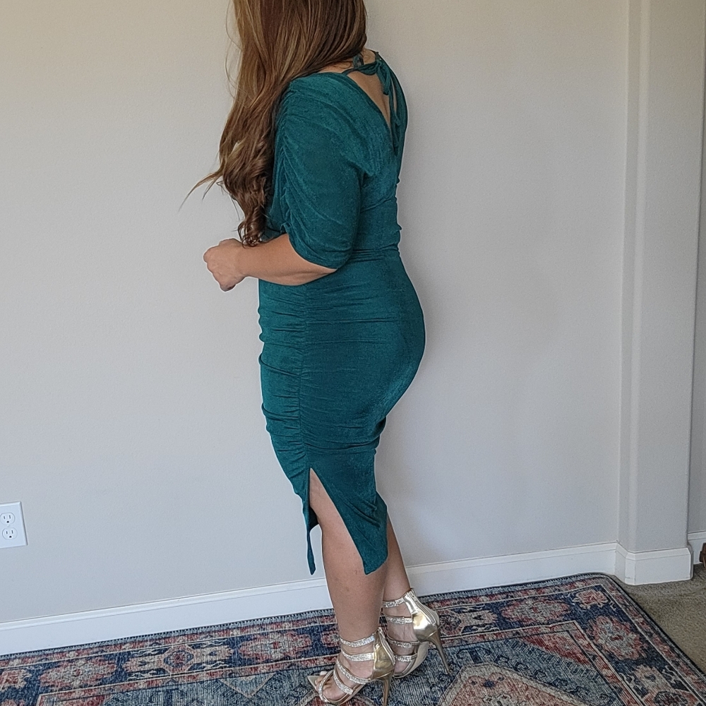 Ruched Bodycon Slinky Green Dress